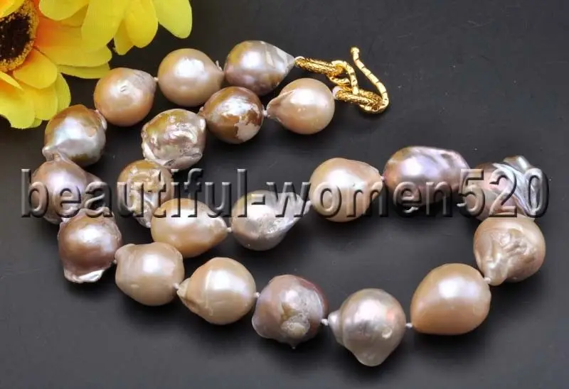 

Z7707 Big 20mm Pink Lavender Almost Round Keshi Reborn Pearl Necklace 17inch