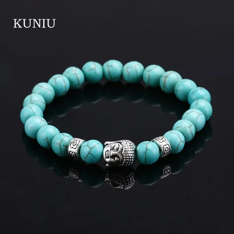 Men's Strand Bracelets Lava Natural Gem Stone Head Buddha Beaded Elastic Bracelet Fashion UNISEX for Men Women | Украшения и