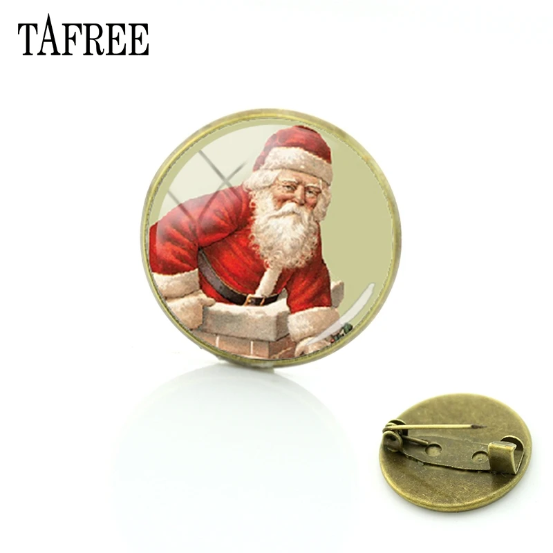 Новейшие круглые Броши TAFREE с Санта Клаусом Рождественская булавка винтажный