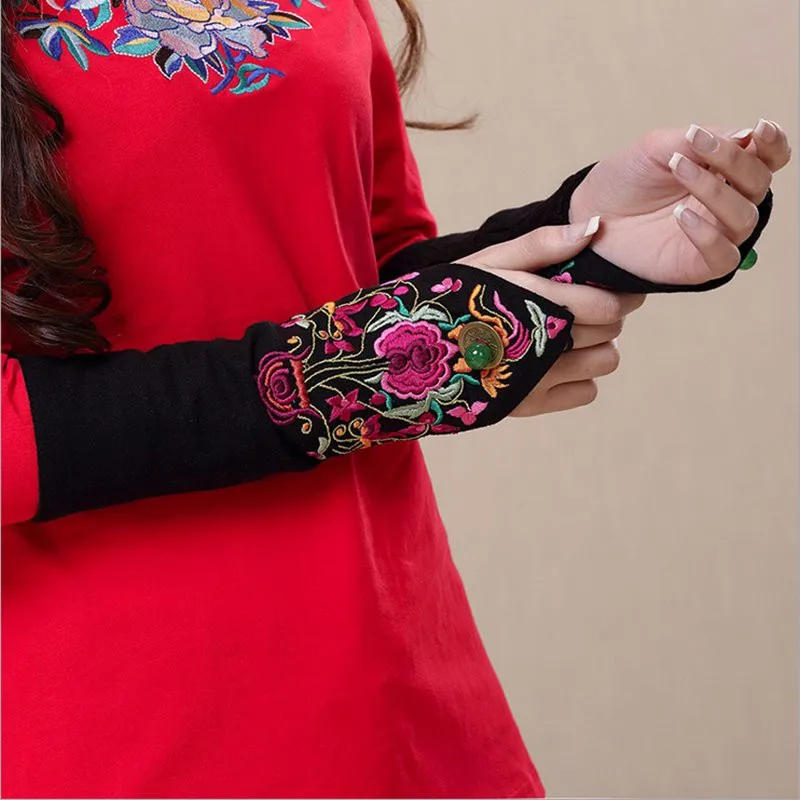 Винтажные тактические женские перчатки Harajuku Guantes в китайском стиле, женские перчатки с вышивкой на осень и зиму