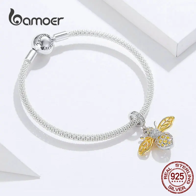 bamoer Original Design Queen Bee Pendant Charm Bracelet Sterling Silver 925 DIY Jewelry Bracelets for Women Luxury Brand SCB830