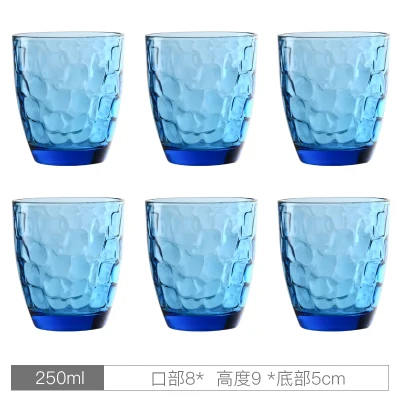 Blue 250ml B 6 шт первичный цвет рельефная стеклянная чашка для питья Европейская утолщенная чашка цвет ed чашка для сока - Цвет: Blue 250ml B