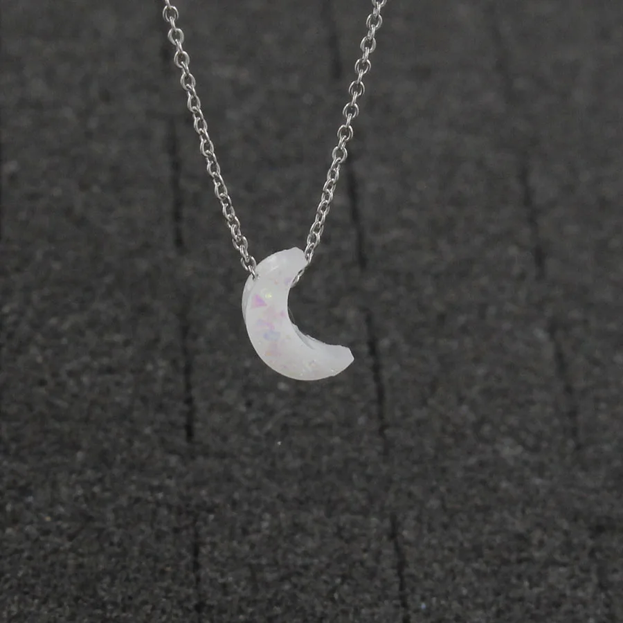 Fnixtar ожерелье из нержавеющей стали с опалом в форме Луны синтетический опал колье