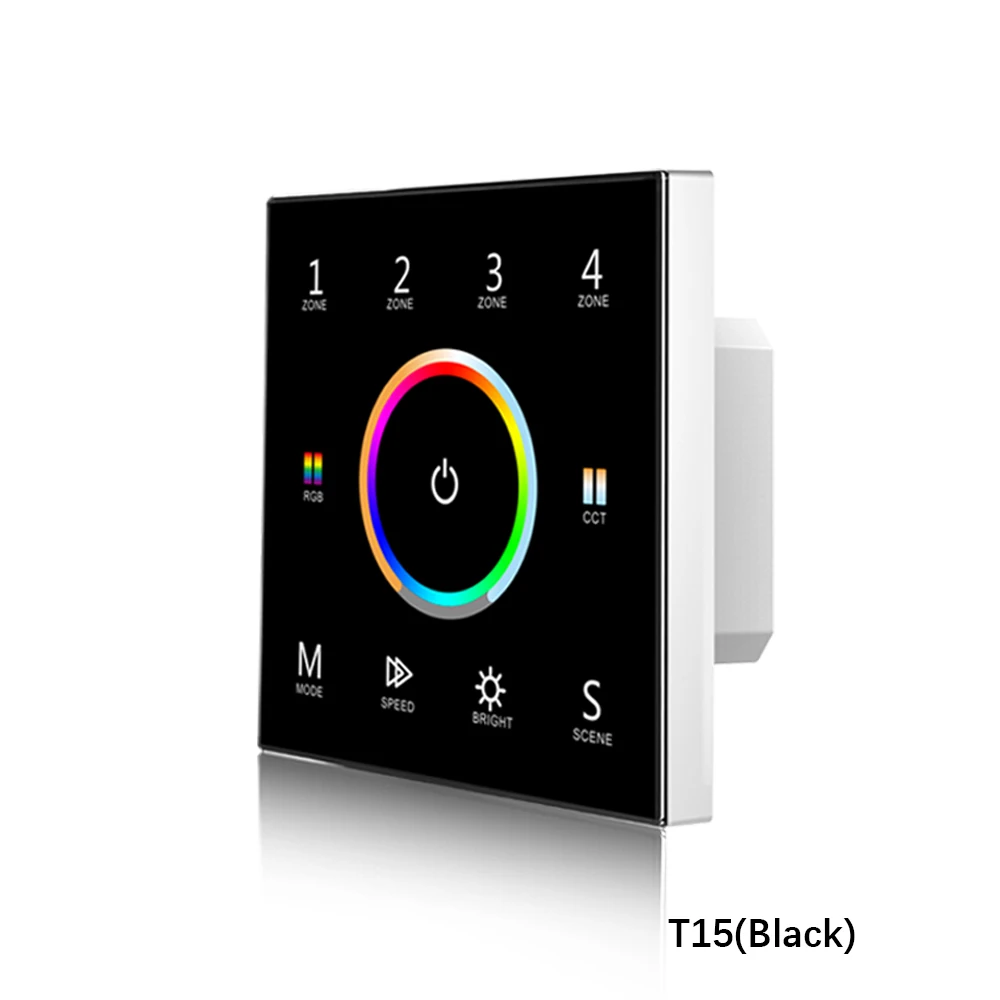T15 Black Only Светодиодный RGB CCT контроллер для монтажа на стену сенсорная панель DMX master& 2,4 GHz RF беспроводной 100 V-240 V 4 Zone RGBCCT светодиодный контроллер - Цвет: T15 Black Only