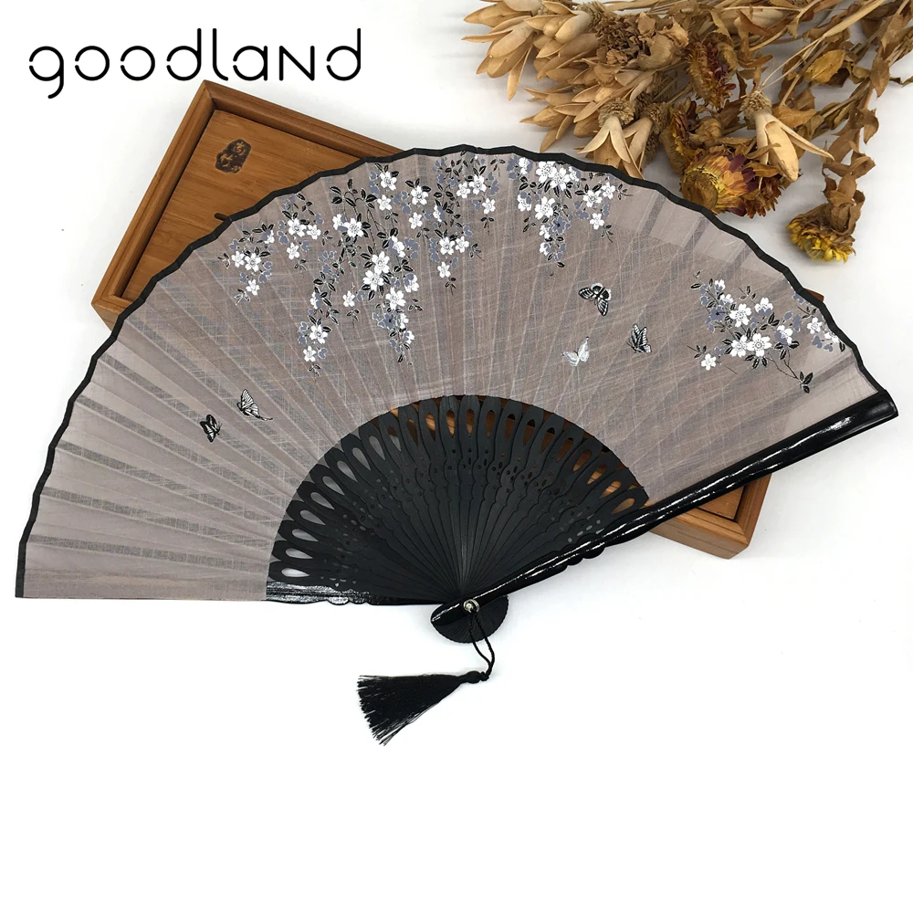 Бесплатная доставка 1 шт. льняной Китайский Цветок Бамбуковый складной веер