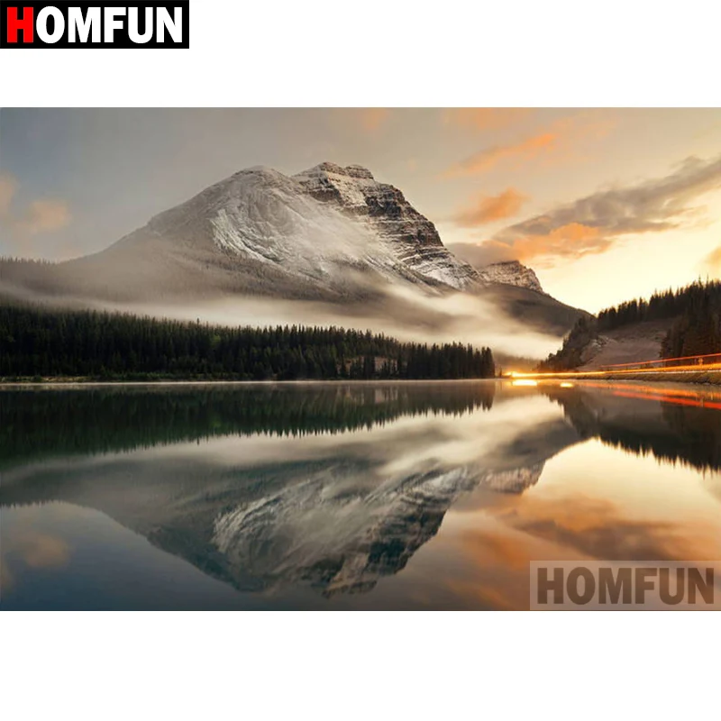 Алмазная 5D картина HOMFUN Горное озеро вышивка крестиком с полными