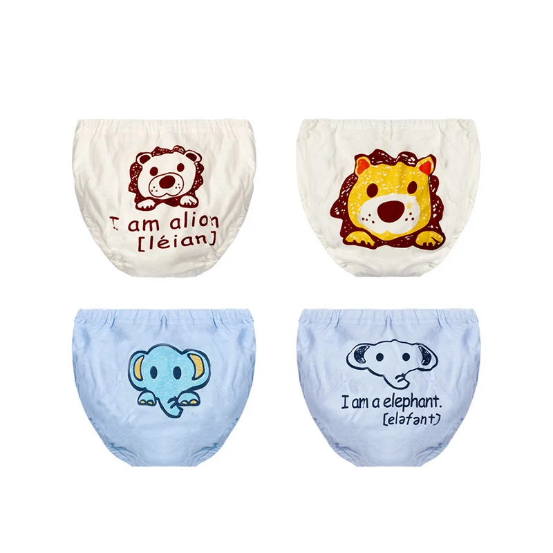 4pcs/lot Cute Cartoon lion elephant Baby Underwear Cotton Infant Panties Boys Briefs for Girls Toddler Underpants sets | Детская одежда