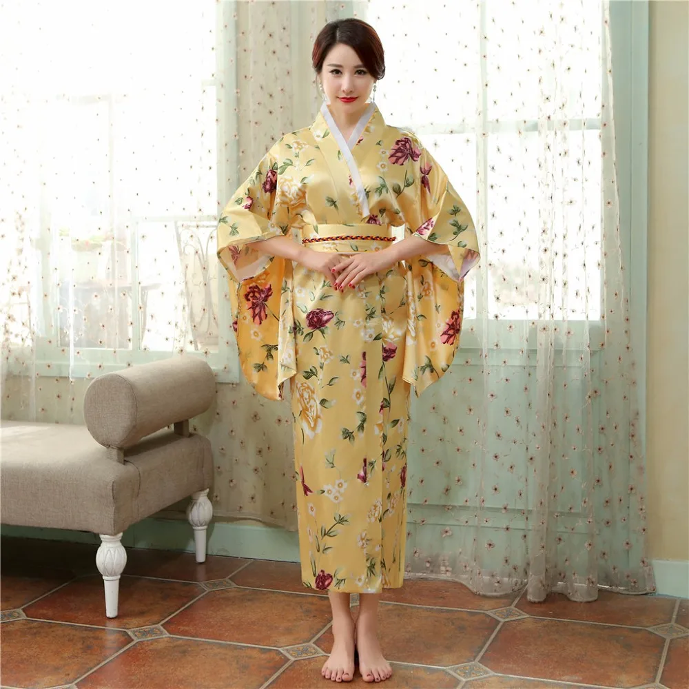 

Платье из искусственного шелка в японском стиле, винтажное кимоно-кафтан, юката, традиционное японское платье