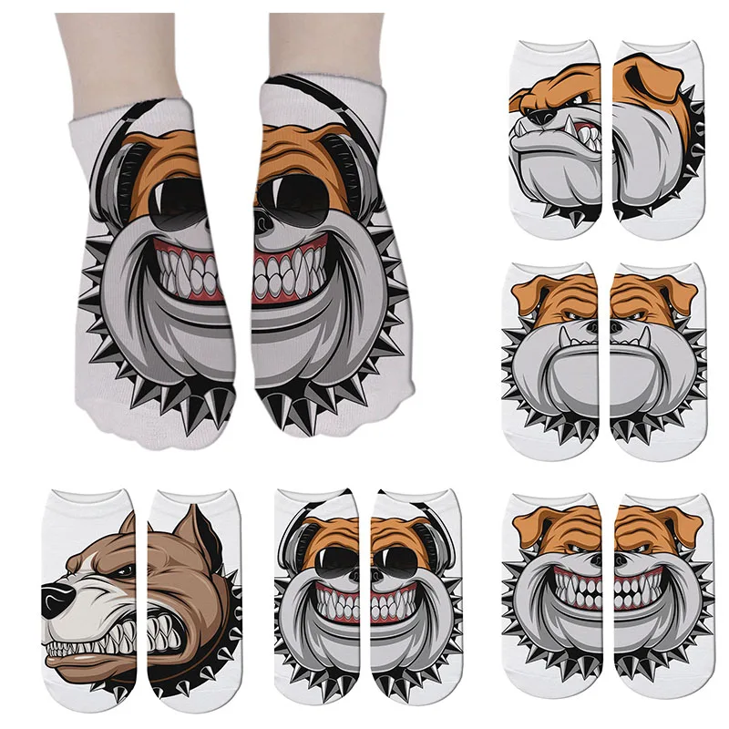 Женские модные носки с принтом животных Женские Носки с рисунком собаки Kawaii Короткие хлопковые носки Экспрессия укороченные носки 7S-ZAS17