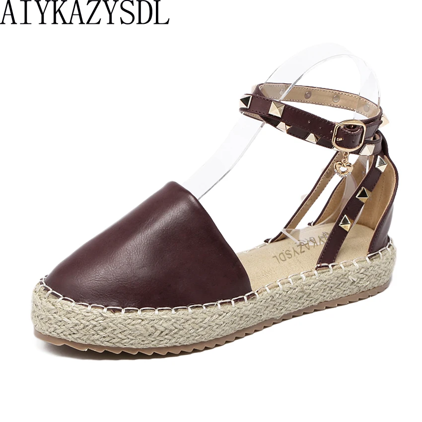 AIYKAZYSDL/женская пляжная обувь на лето 2018 г. Espadrilles Обувь с перекрестными ремешками