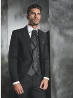 mens prom suits 2017 Black Jacket Charcoal Vest men suits Groom Tuxedos groomsman Suit wedding groom coat Jacket+Pants+Tie+Vest