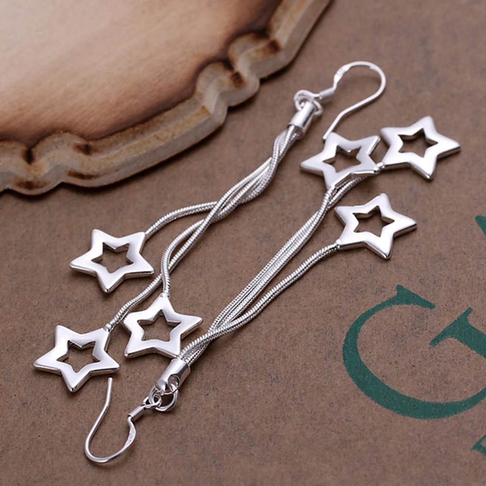 Hot Sale! Elegant Tassel Long Earrings Star Charms Hook Earring Plating Silver Fashion Jewelry Beautiful Dangle | Украшения и