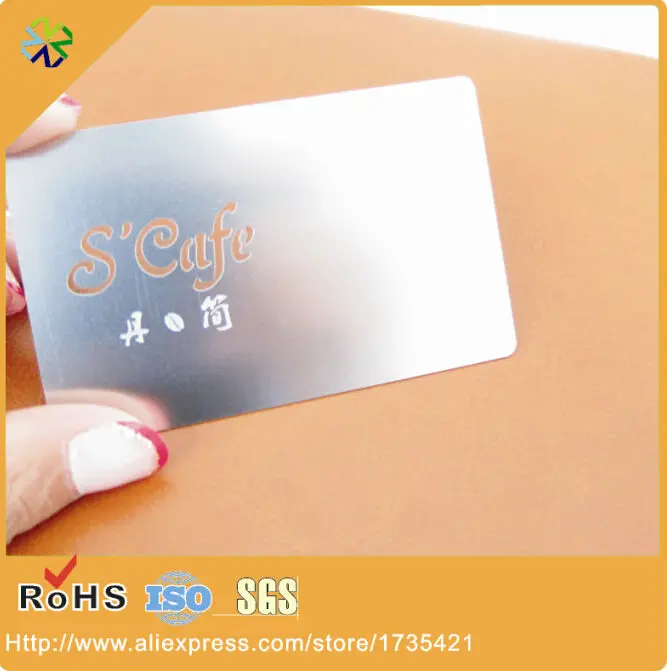 2017 new design (200pcs/lot)free design custom size/logo/words stainless steel metal material etched engraved metal card