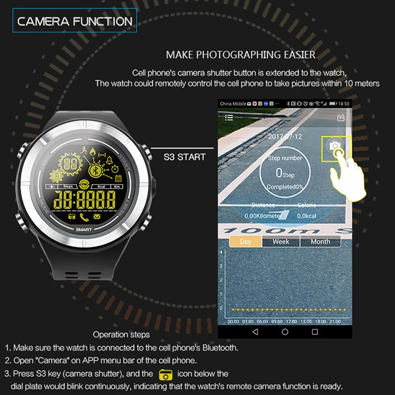 EX32 Bluetooth Smart Watch Waterproof Remote Camera for Android IOS Clock Pedometer Fitness | Электроника