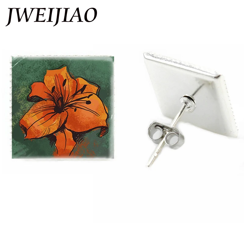 

JWEIJIAO 2017 новые стильные элегантные стеклянные квадратные цветочные серьги-гвоздики для женщин модные ювелирные изделия серьги-гвоздики сва...