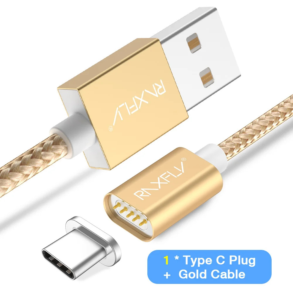 Golden Type C Магнитный кабель RAXFLY для iPhone X XS Max 2.4A Быстрая зарядка Магнитный usb кабель для зарядки Micro type c провод для samsung Galaxy s10 - Цвет: Golden Type C