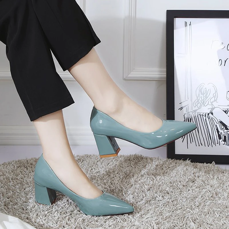 Женские туфли на толстом каблуке с острым носком высоком каблуке|Женские туфли| |