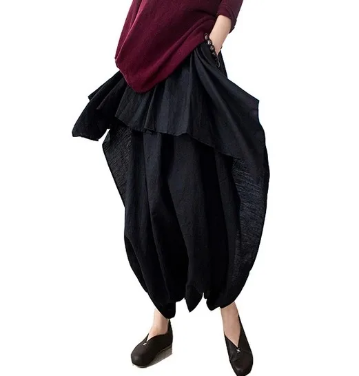 Новинка 2017 летние и осенние черные льняные брюки женские свободные оригинальные