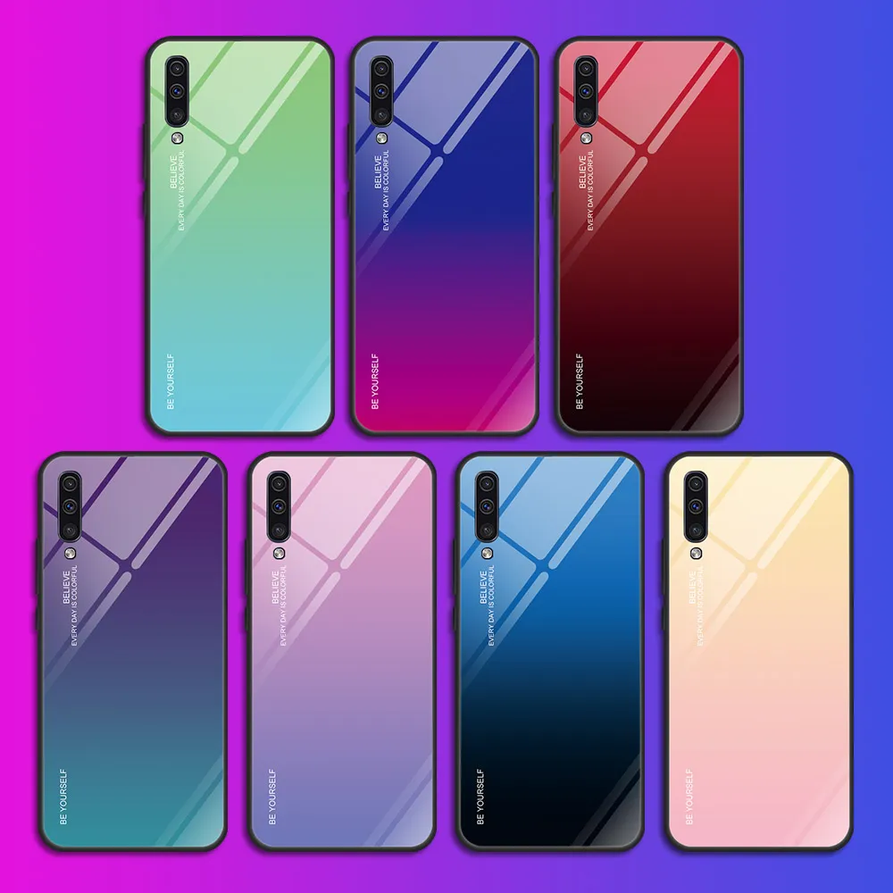 Градиентный чехол из закаленного стекла для samsung Galaxy A50, A70, A60, A40, A30, A20, E, A10, Аврора, цветная задняя крышка для samsung A50