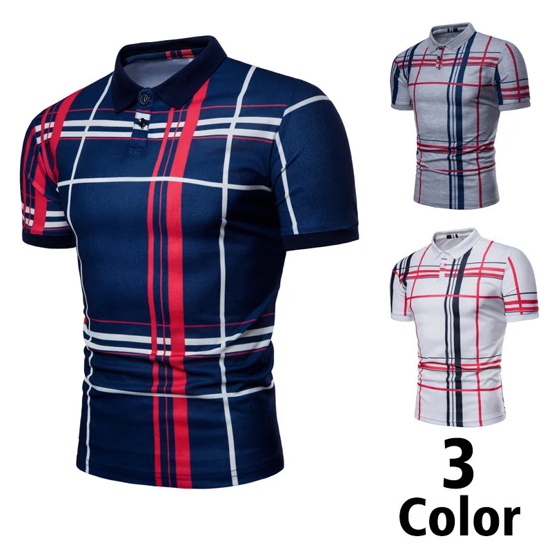 

2018 Summer New Pattern European Code Fashion Lattice Printing Short Sleeve T T-shirt Male Lapel Man Leisure Time Pity 15 oodji