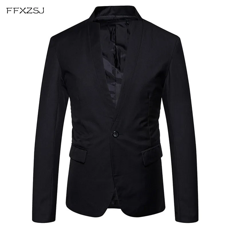 

FFXZSJ 2018 New European and American Style Fashion Men's Dress Party Henry Leads The Leisure Single Buckle Small Suit Coat 2XL