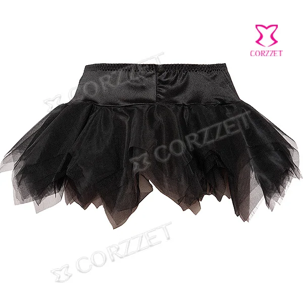 2202A сексуальный черный атласный бюстье Бурлеск топ с юбкой пачкой комплект