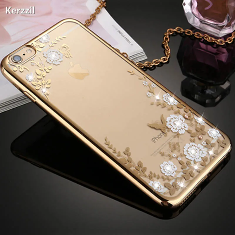 Чехол Kerzzil с кристаллами и алмазным цветком для iPhone 7 7plus 6 6s Plus блестящий чехол