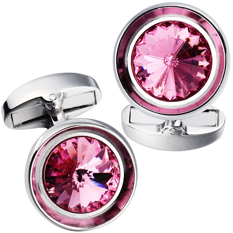 Silver and pink HAWSON запонки для мужчин-модные многоцветные мужские запонки с кристаллами Swarovski, французские запонки для рубашек, для повседневного прополка, бизнес с логотипом - Окраска металла: Silver and pink