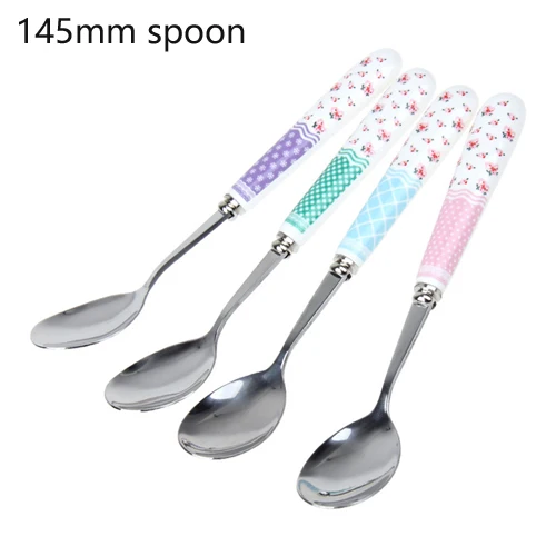 145mm spoon 4 шт./лот, пасторальные обеденные вилки из нержавеющей стали среднего размера, фруктовые вилки из нержавеющей стали, хорошие керамические ручки, западные вилки - Цвет: 145mm spoon