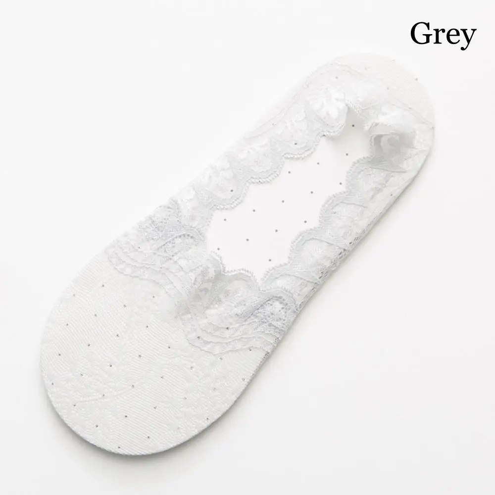 grey Новые кружевные Нескользящие короткие носки с цветами женские летние эластичные удобные женские нескользящие невидимые короткие носки до лодыжки чулочно-носочные изделия - Цвет: grey