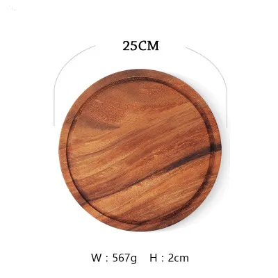 25cm Акация, дерево, без краски, круглые камни для пиццы, эко натуральное дерево, толстая разделочная доска, Сервировочные подносы, тарелки для торта, прочная пленка для пиццы - Цвет: 25cm