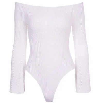 white Off Shoulder Ribbed трикотажные Сексуальная боди женский, черный с v-образным вырезом летние тонкий комбинезон Для женщин s комбинезон зимний одноцветное боди - Цвет: white