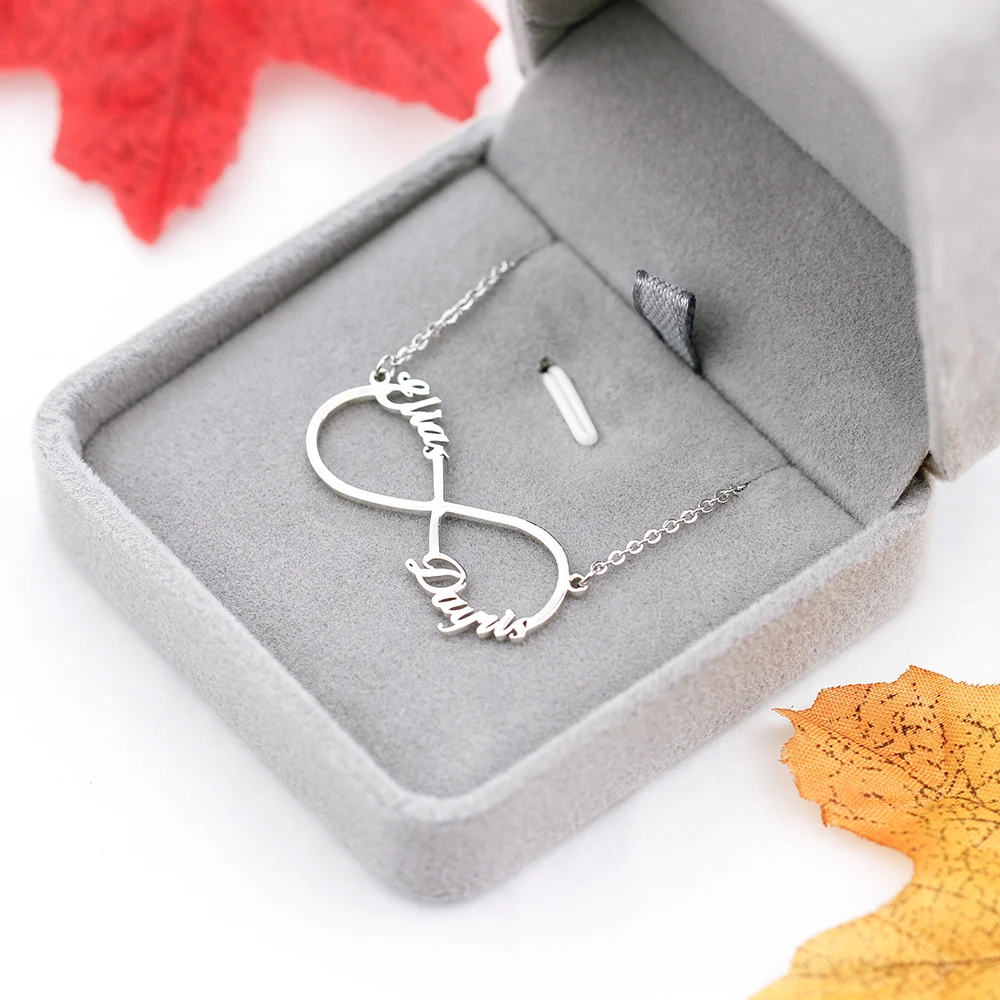 

Personalized infinite Pendant Necklace, infinite sign with 2 names custom birthstone nameplate Woman's jewellery, mother's gift