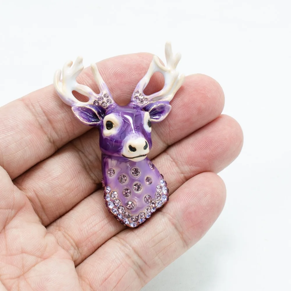 Фиолетовый горный хрусталь кристаллы Рождественский олень брошь в виде головы
