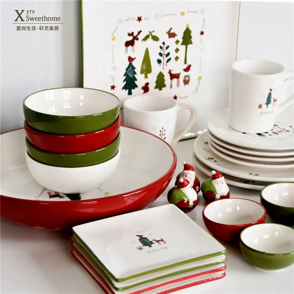 Christmas Tableware set Nordic minimalist plate Home dish Cup Rice bowl seasoning Xmas dinnerware Set Gift | Дом и сад