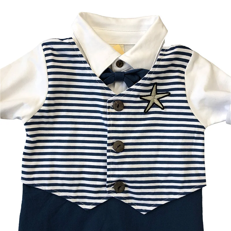 

2019 New Autumn Baby Boy Gentleman Clothes Long Sleeve Printing Fake 2 Piece Newborn Rompers Jumpsuit Costumes