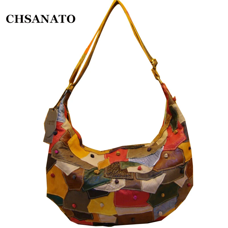 

Women Genuine Leather Bag!!Colours Patchwork Tote Bag Female Fashion Cross Body Shoulder Bag Designer Large Messenger Bag