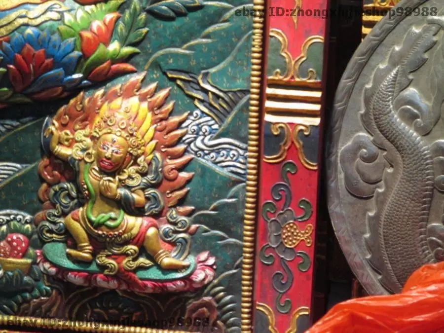 Бесплатная доставка Тибетский храм дерево резная окрашенная Зеленая Тара
