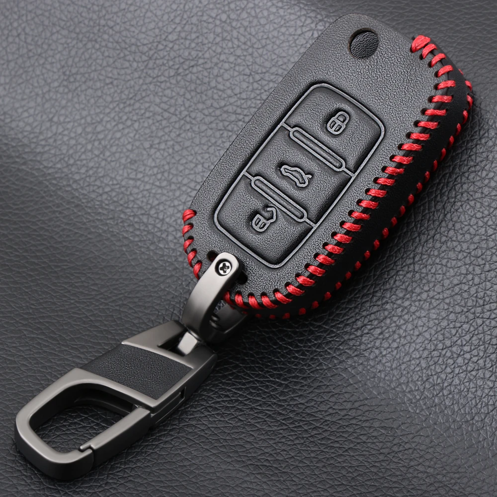 Кожаный чехол для ключей с 3 кнопками Volkswagen Passat B5 B6 Gol CrossFox Plus Eos Scirocco Beetle Jetta Golf 4 5 6