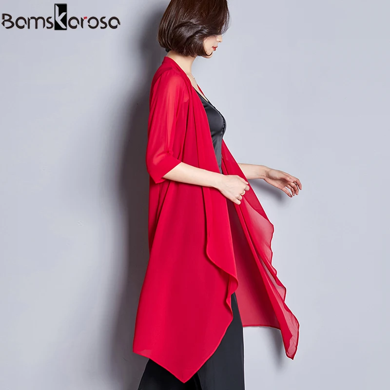 Женский кардиган длинная шифоновая блуза Пляжное кимоно красного цвета на