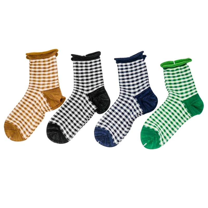 

5 Pairs Women Short Socks Meias Hosiery Funny Cute Girl Colorful Plaid College Art Socks Spring Autumn Combed Cotton Comfort Sox