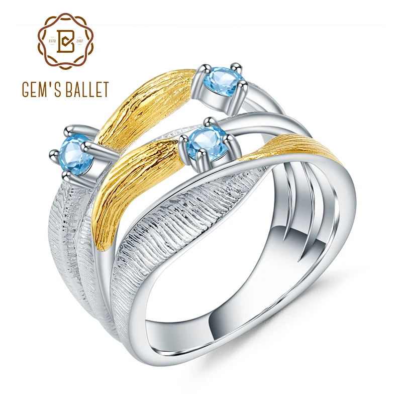 

GEM'S BALLET 925 Sterling Silver Handmade Band Twist Rings 0.47Ct Natural Swiss Blue Topaz Gemstones Ring for Women Bijoux