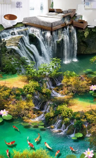 

[Self-Adhesive] 3D Waterfall Forest View 44 Non-slip Waterproof Photo Self-Adhesive Floor Mural Sticker WallPaper Murals Print