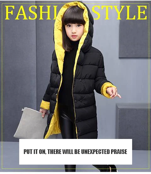 New Girls' cotton coats, long thick padded cotton suits, big boys and girls, wearing cotton jackets on both sides