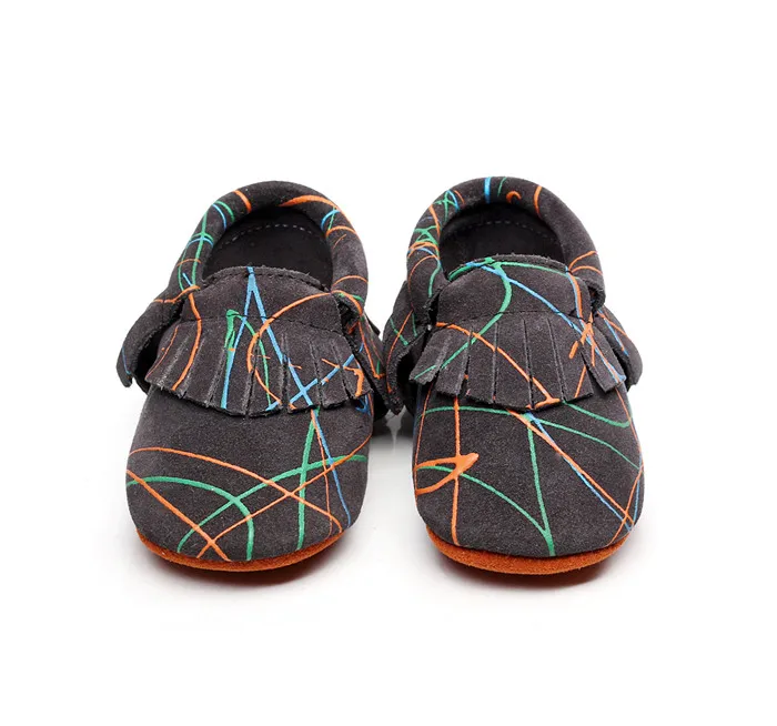 Детские замшевые мокасины с бахромой мягкая подошва Нескользящие граффити для