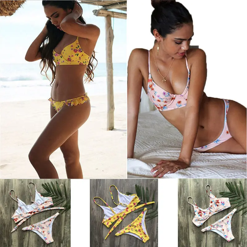 2018 новые летние цветочные комплект бикини бюстгальтер с вкладышами пуш ап