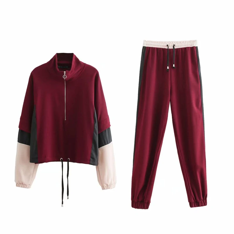 Красные женский костюм из двух предметов джоггеры 2019 весна лето набор для