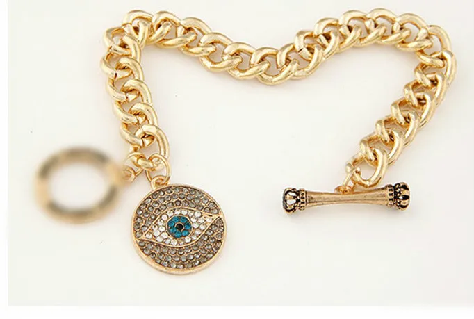 BRS005 Gold Lucky Rhinestone Fatima Hand Chain Bracelet Hamsa Blue Evil Eye Charm Crystal BangleHot Jewelry Bijoux Pulsera Mujer | Украшения