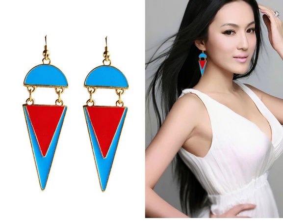 Серьги-подвески неонового цвета в европейском стиле геометрические треугольные