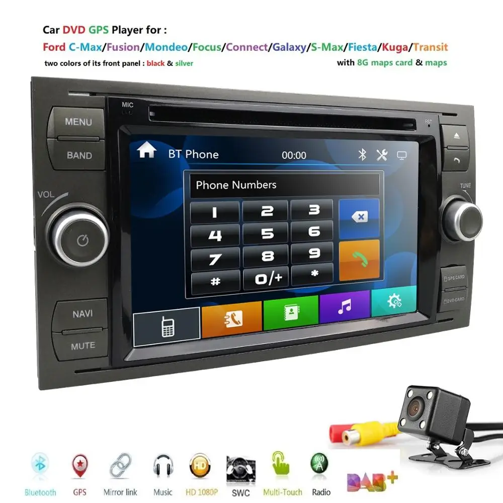 IPS 2Din 7" Car DVD Player For Ford Focus/Mondeo/Transit/C-MAX/Fiest GPS Navigation car Radio auto FM/AM DAB cam